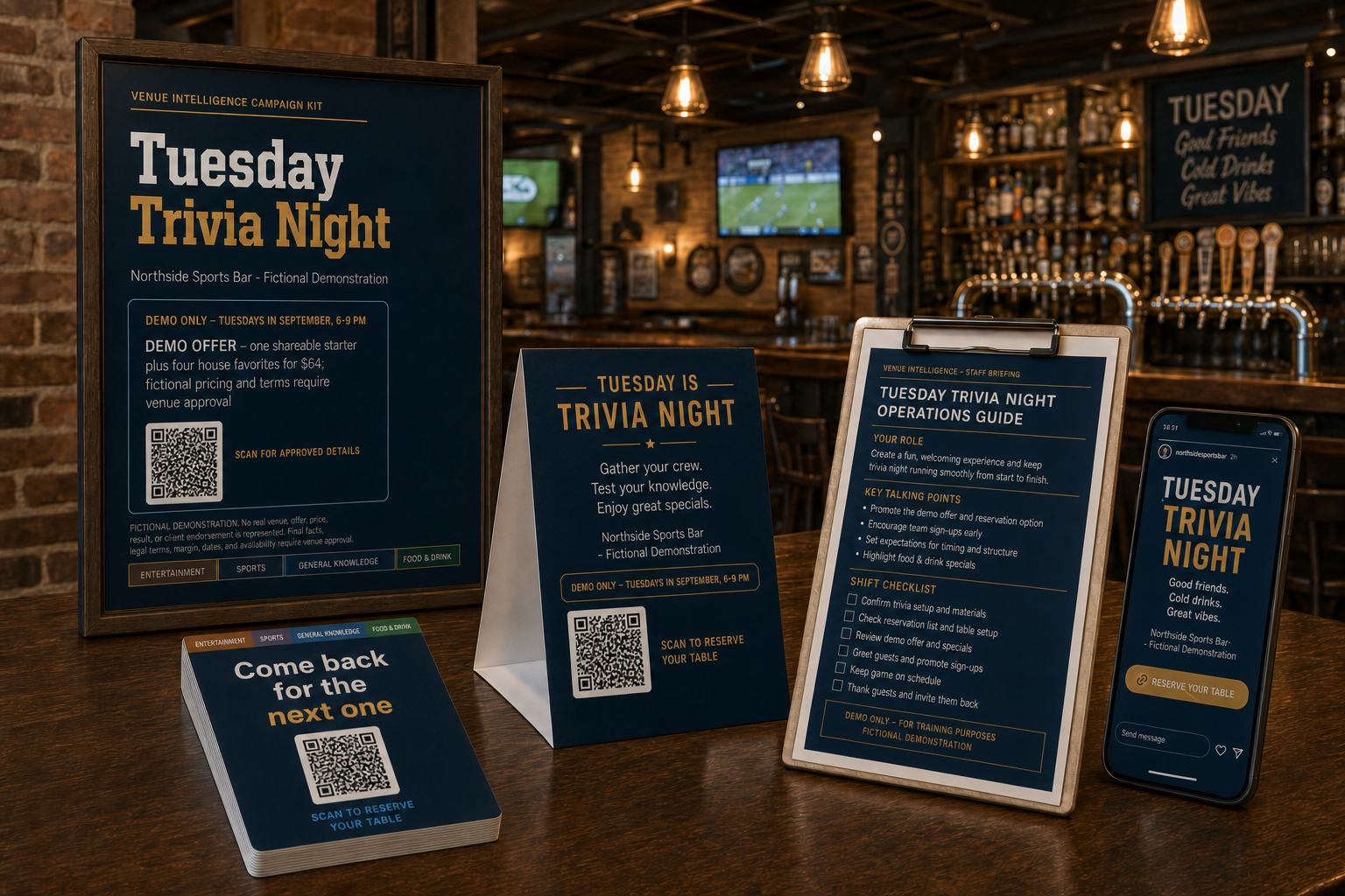 Premium preview of the fictional Northside Sports Bar Tuesday Trivia Night Campaign Kit